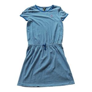 Girls 16 Polo by Ralph Lauren Blue Striped Cotton Kids Dress